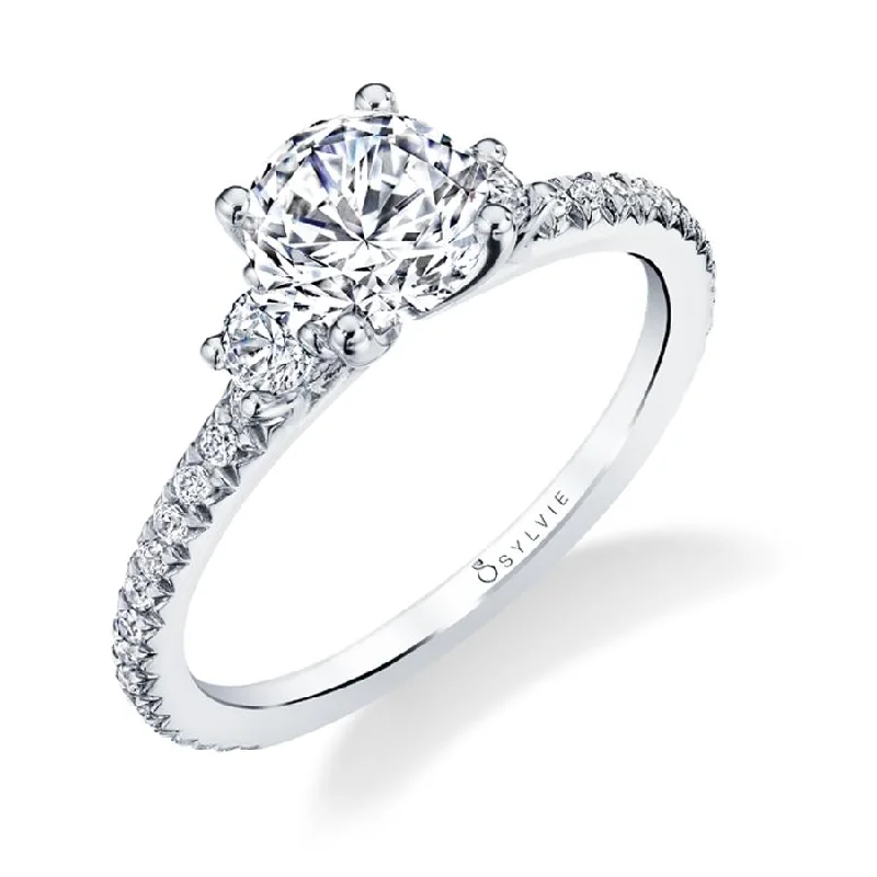 Sylvie Collection 14K White Gold Round Engagement Ring Setting W. 1Ct Round Head 14K White Gold