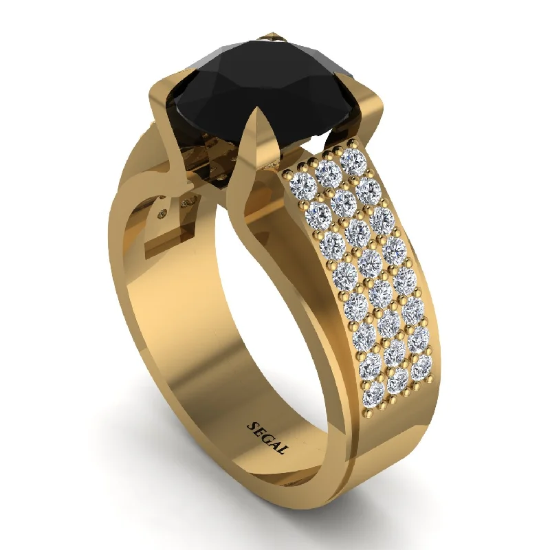 Round Cut Black Diamond 14K Gold Pave Engagement Ring - Saylor No. 7