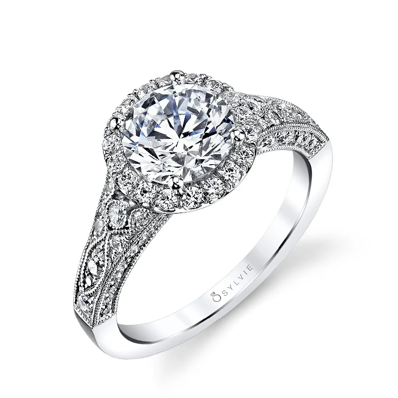 Sylvie Collection 14K White Gold Round Engagement Ring Setting