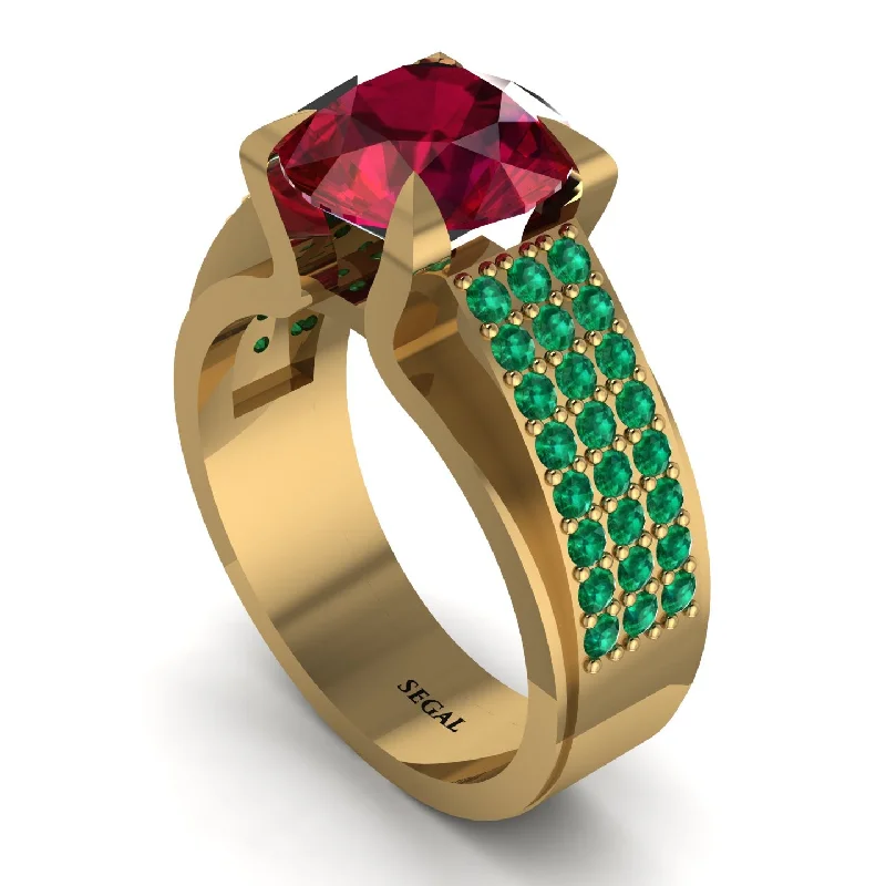 Round Cut Ruby 14K Gold Pave Engagement Ring - Saylor No. 25