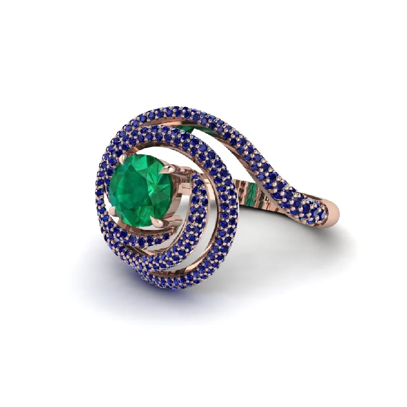 Emerald Double Halo Swirling Engagement Ring - Serena No. 65