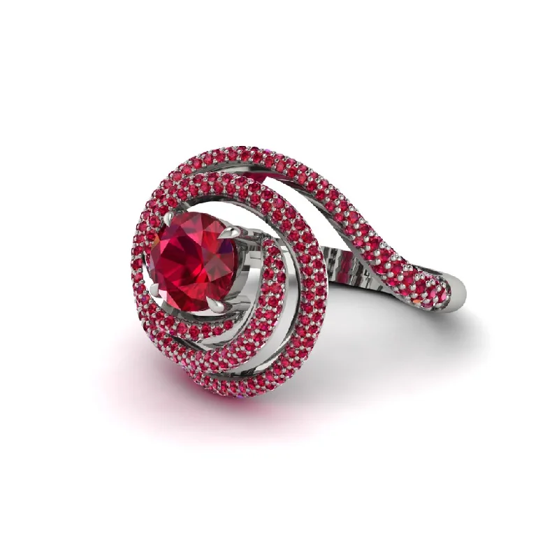 Ruby Double Halo Swirling Engagement Ring - Serena No. 57