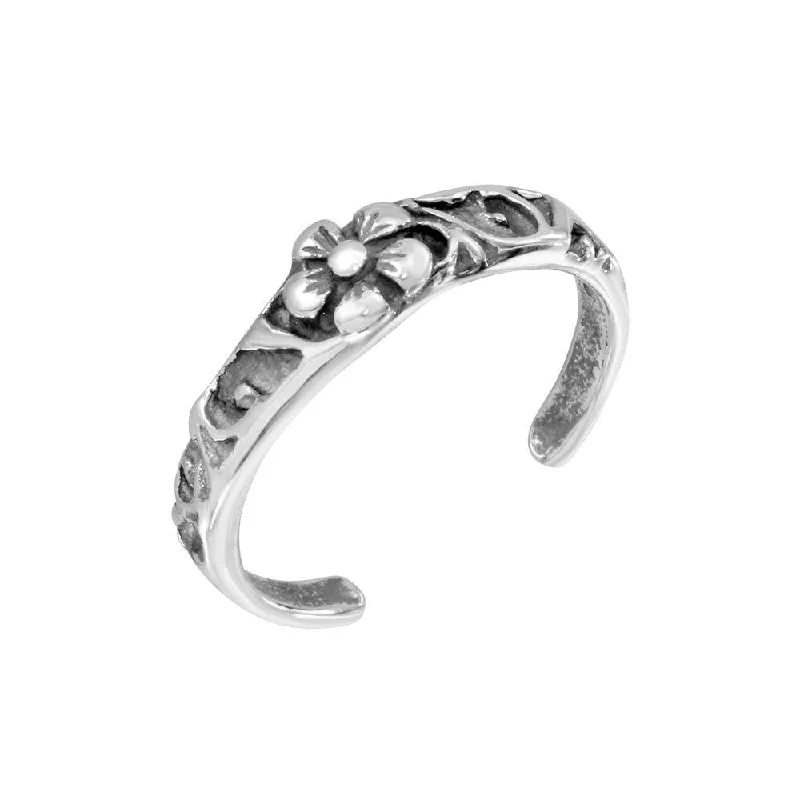 Silver 925 Flower Adjustable Toe Ring - TR257-A