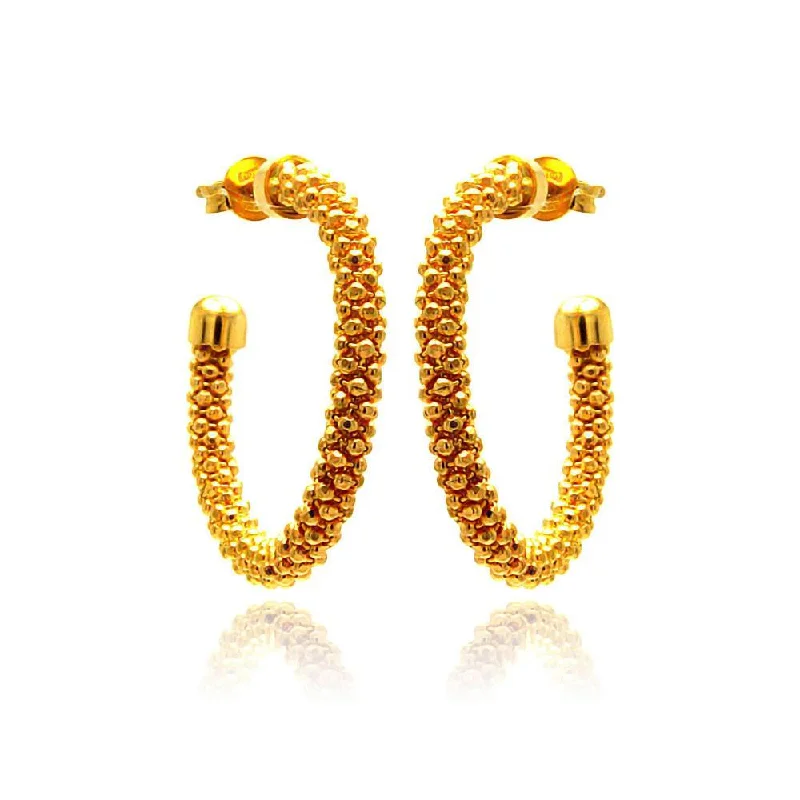 Silver 925 Gold Plated Crescent Hoop Earrings - ITE00038GP