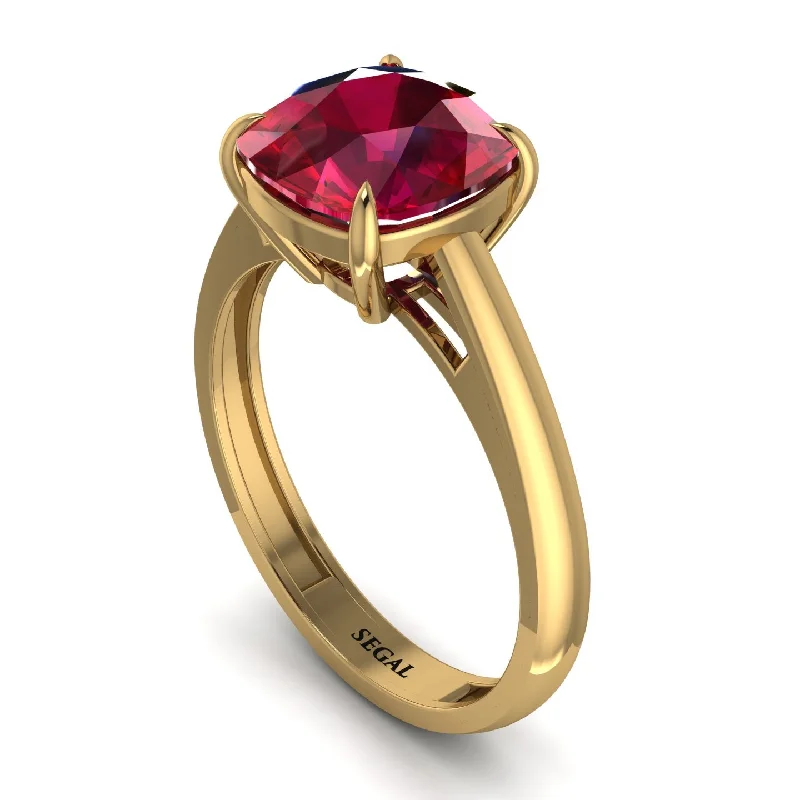 Cushion Cut Ruby Solitaire Engagement Ring - Royalty No. 10