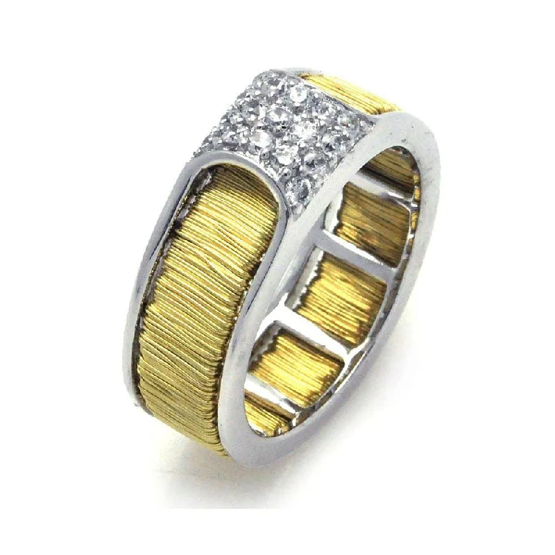 Clearance-Silver 925 Rhodium and Gold Plated Wire Clear Pave Set CZ Ring - BGR00245