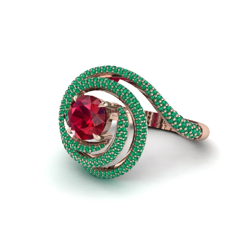 Ruby Double Halo Swirling Engagement Ring - Serena No. 26