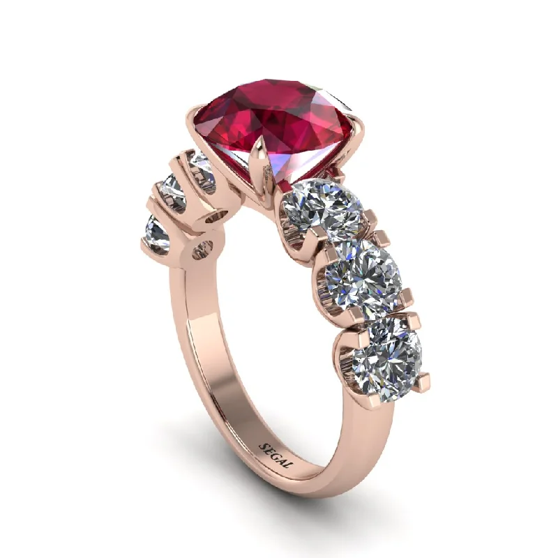 Round Cut Ruby Cathedral Engagement Ring - Tatum No. 11