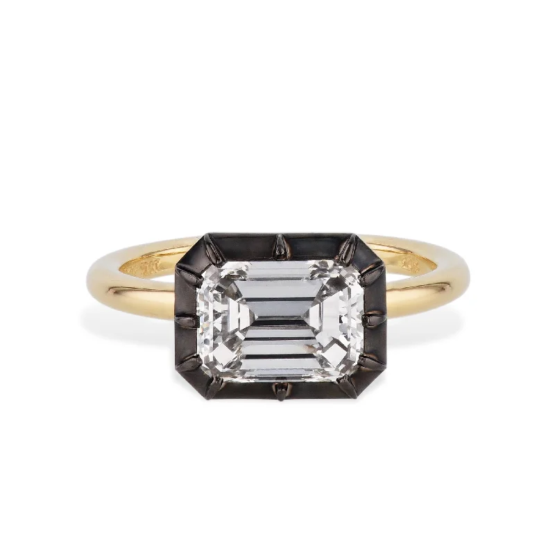 Emerald Cut Diamond Black Ruthenium Engagement Ring