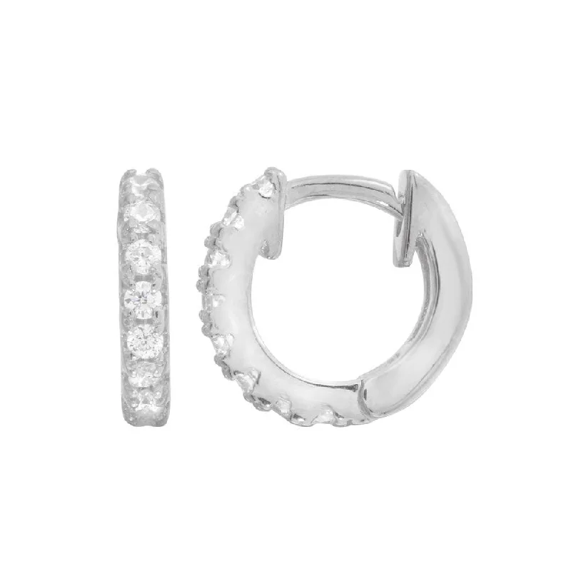 Rhodium Plated 925 Sterling Silver CZ huggie hoop Earrings 9.3mm - STE01218RH