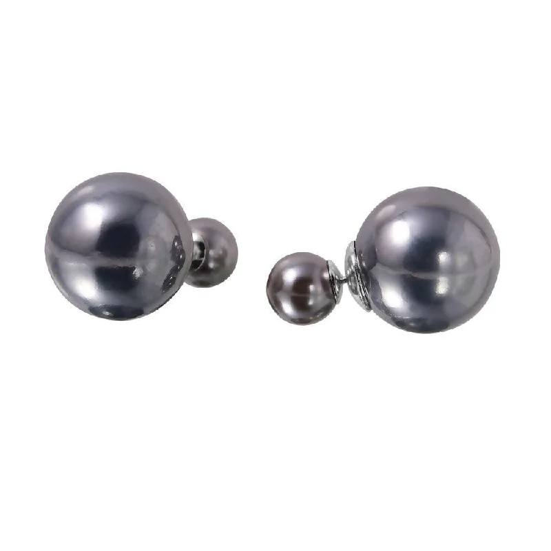 Silver 925 Grey Faux Pearl Reversible Earrings - BGE00445GRY