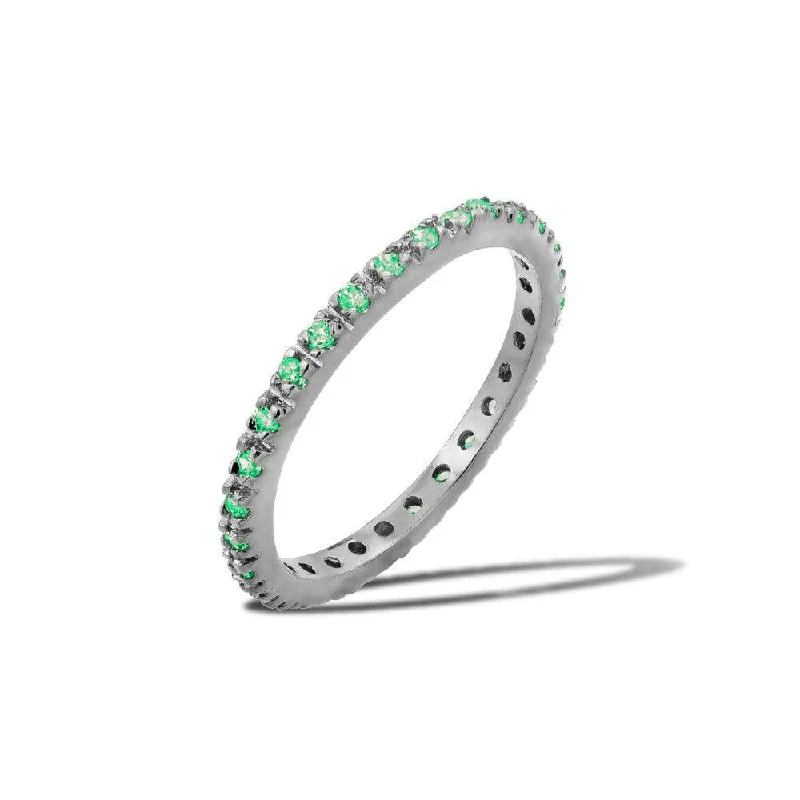 Rhodium Plated 925 Sterling Silver Plated Birthstone Inlay Eternity Ring May - BGR00339MAY