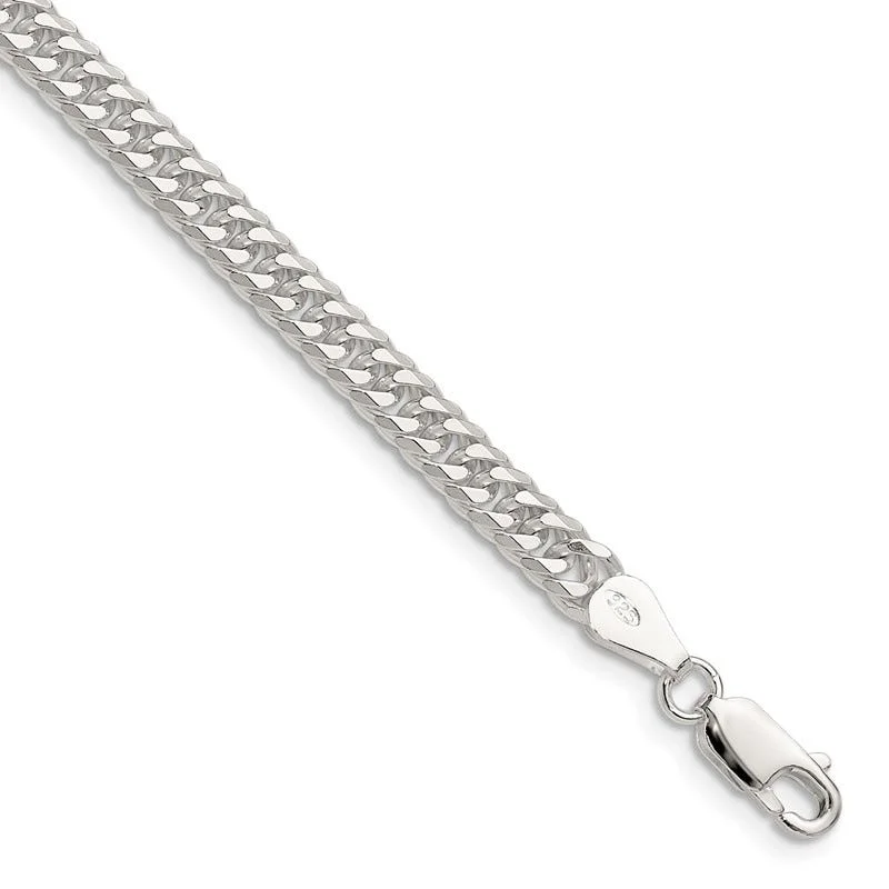 Sterling Silver Polished 4.8mm Double Diamond-cut Curb Chain Bracelet