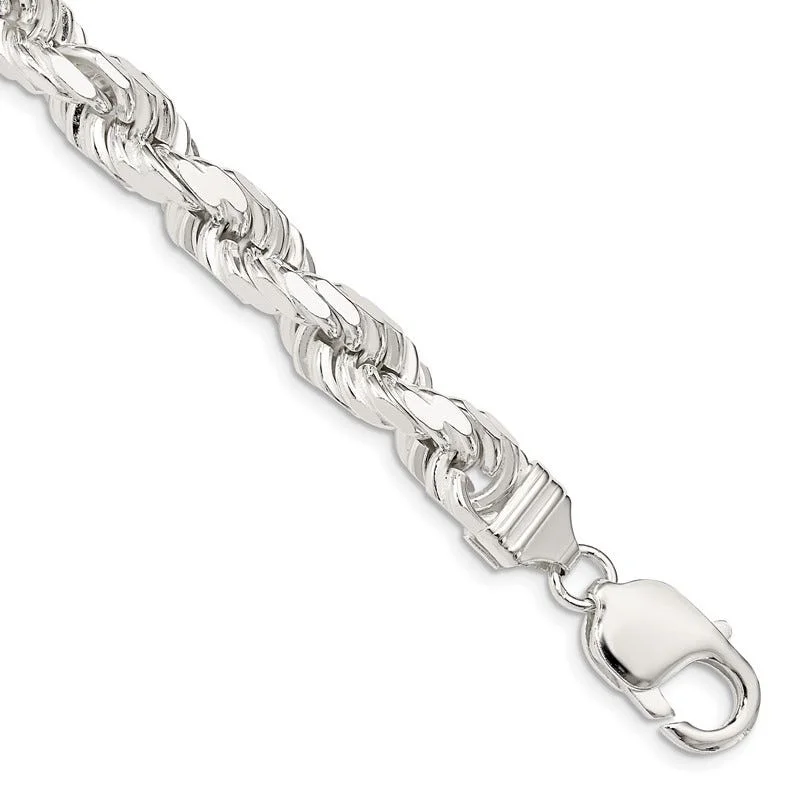 Sterling Silver 8mm Diamond-cut Rope Chain Bracelet