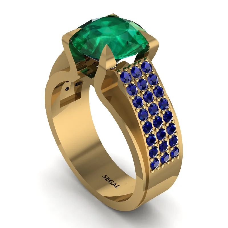 Round Cut Emerald 14K Gold Pave Engagement Ring - Saylor No. 64