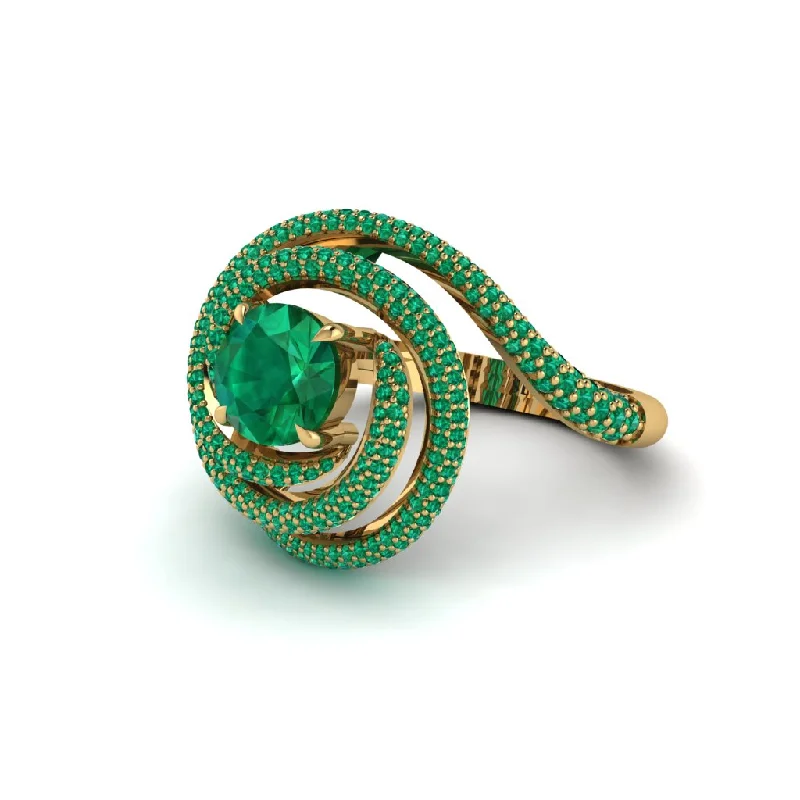 Emerald Double Halo Swirling Engagement Ring - Serena No. 19