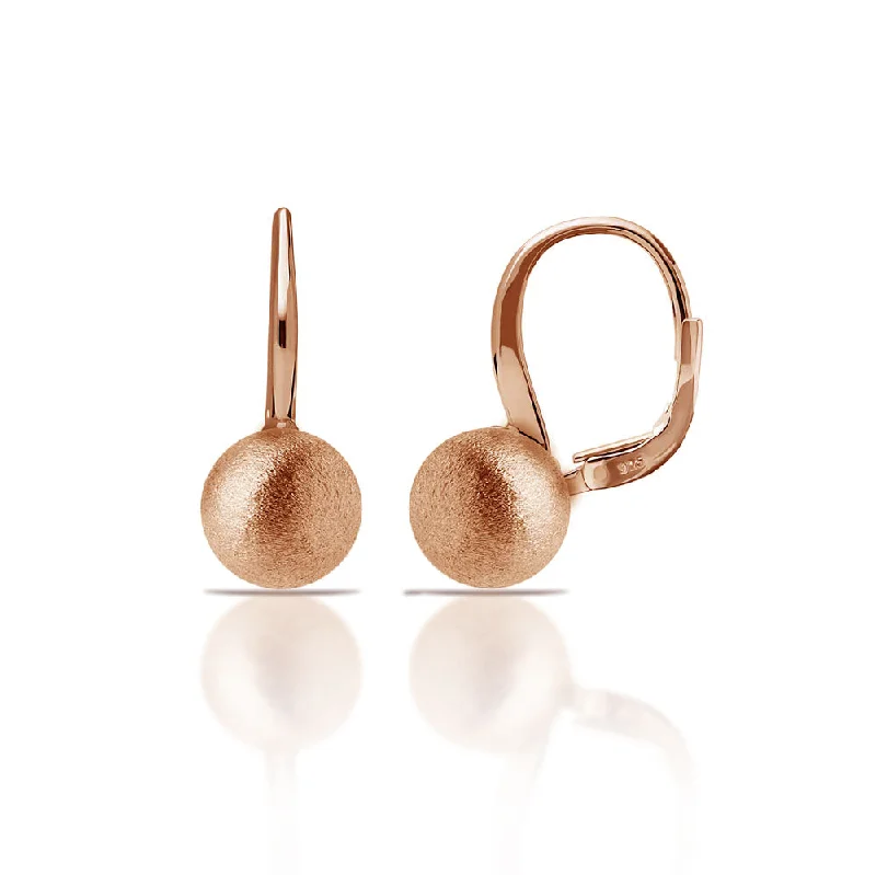 925 Silver Matte Finish Rose Gold Plated Leverback Dangling Bead Earrings - ECE00024R