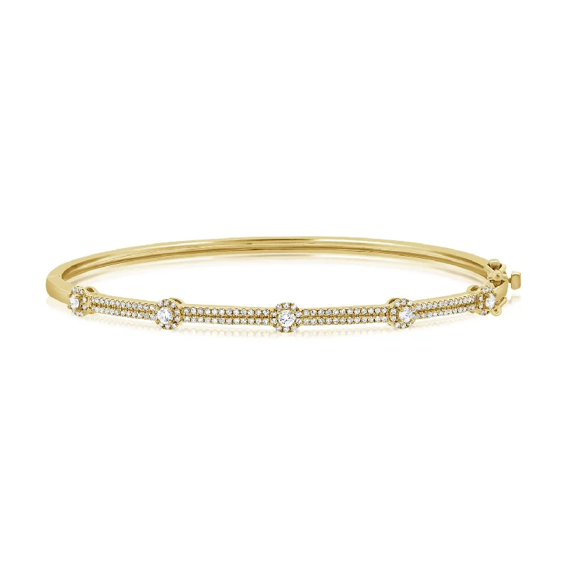 14K Gold Diamond Station Bangle Bracelet