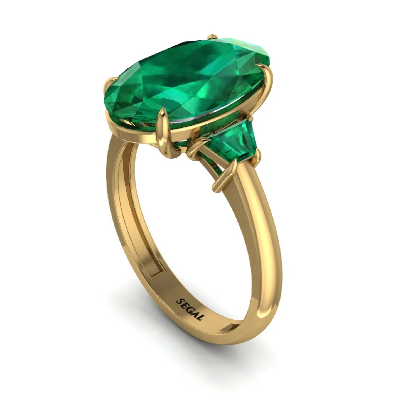 Oval-Cut Emerald Three Stone Engagement Ring - Amari No. 19