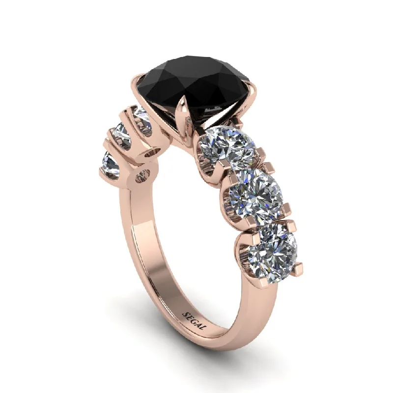 Round Cut Black Diamond Cathedral Engagement Ring - Tatum No. 8