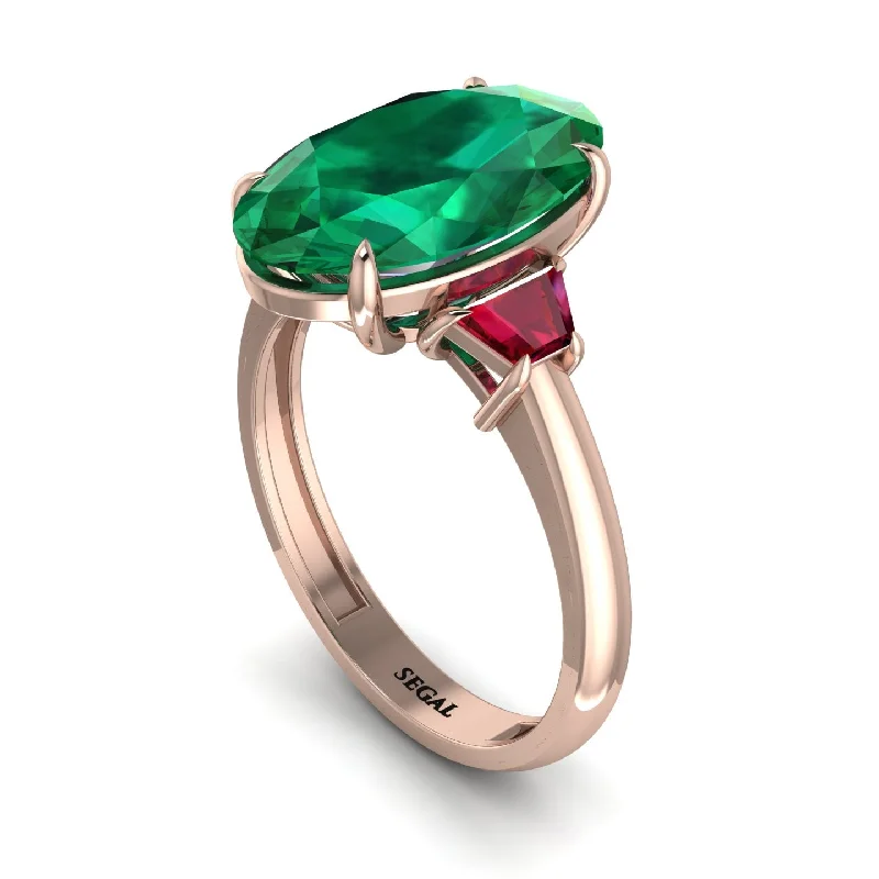 Oval-Cut Emerald Three Stone Engagement Ring - Amari No. 50