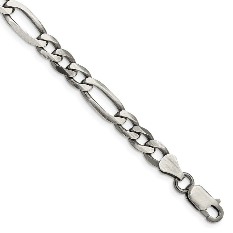 Sterling Silver Antiqued 6.5mm Figaro Chain Bracelet