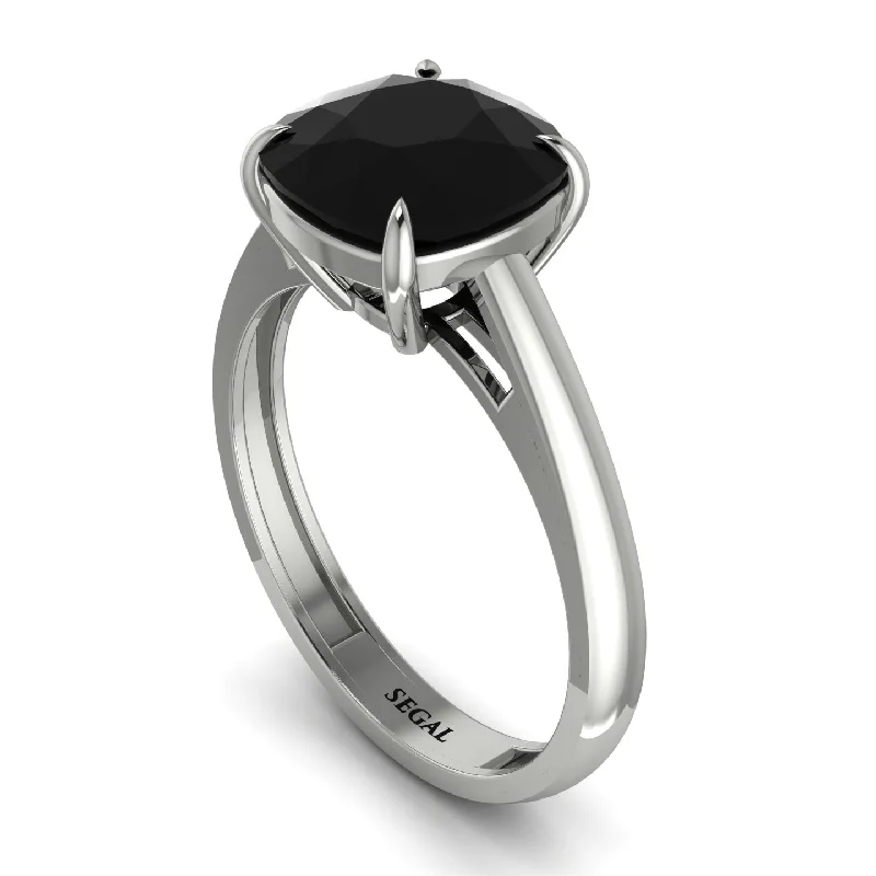 Cushion Cut Black Diamond Solitaire Engagement Ring - Royalty No. 9