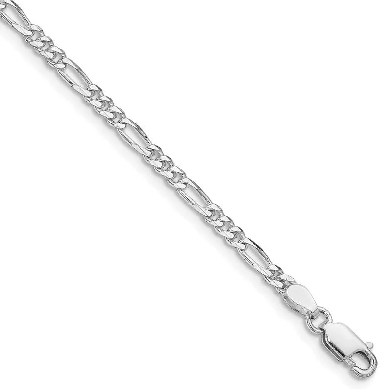 Sterling Silver Rhodium-plated 2.85mm Figaro Chain Bracelet