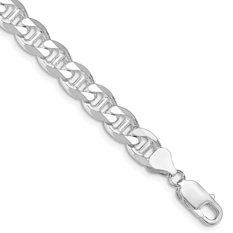 Sterling Silver Rhodium-plated 8.25mm Flat Cuban Anchor Chain Bracelet