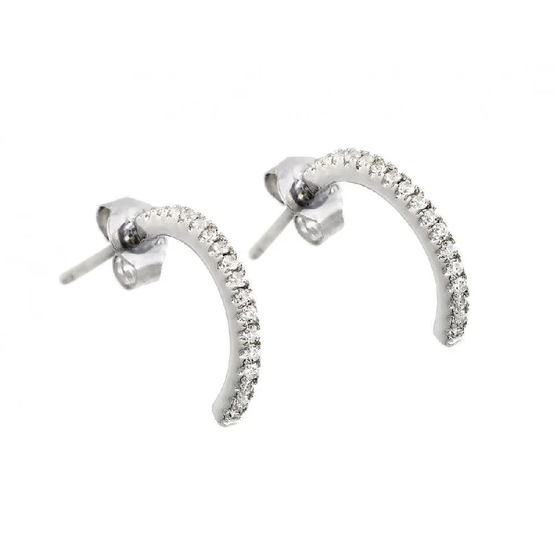 Silver 925 Rhodium Plated Crescent Clear CZ Dangling Stud Earrings - STE00900