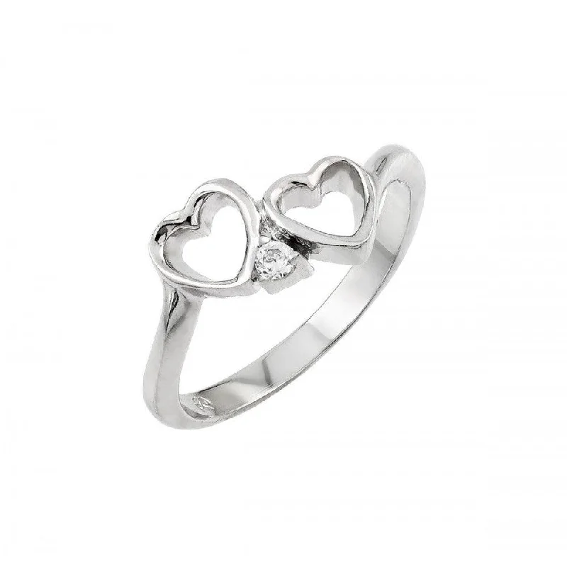 Silver 925 Rhodium Plated Clear CZ Open Heart Ring - BGR00877