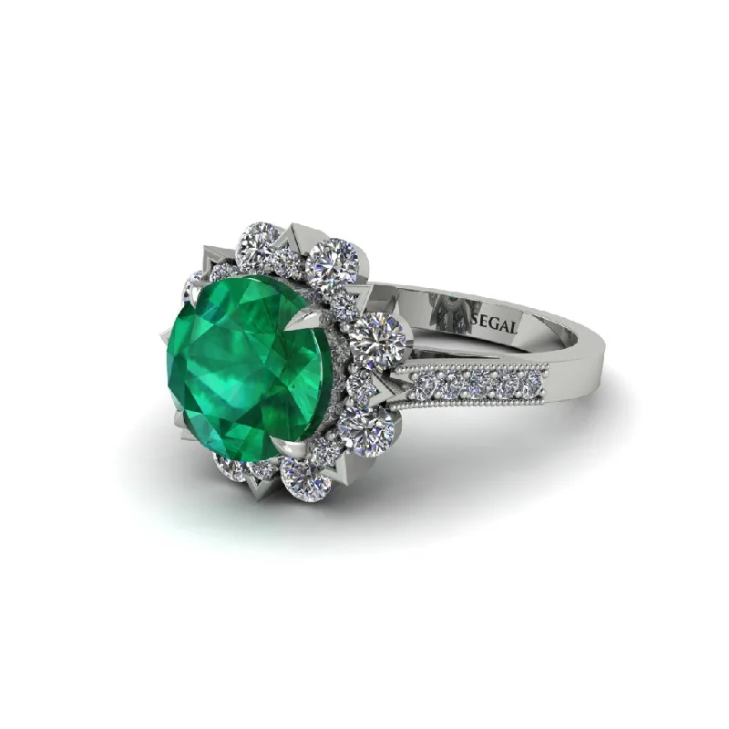 Emerald Halo Sunburst Engagement Ring - Winter No. 6