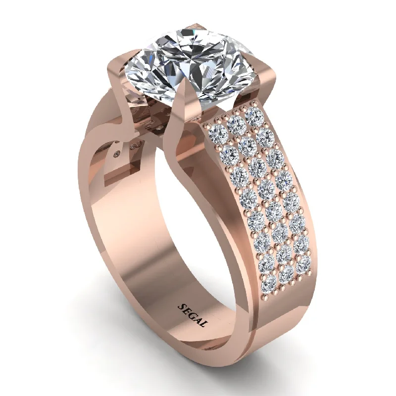 Round Cut Diamond 14K Gold Pave Engagement Ring - Saylor No. 2