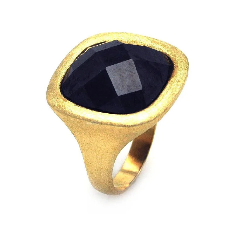 Clearance-Silver 925 Gold Plated Matte Finish Black CZ Ring - STR00377