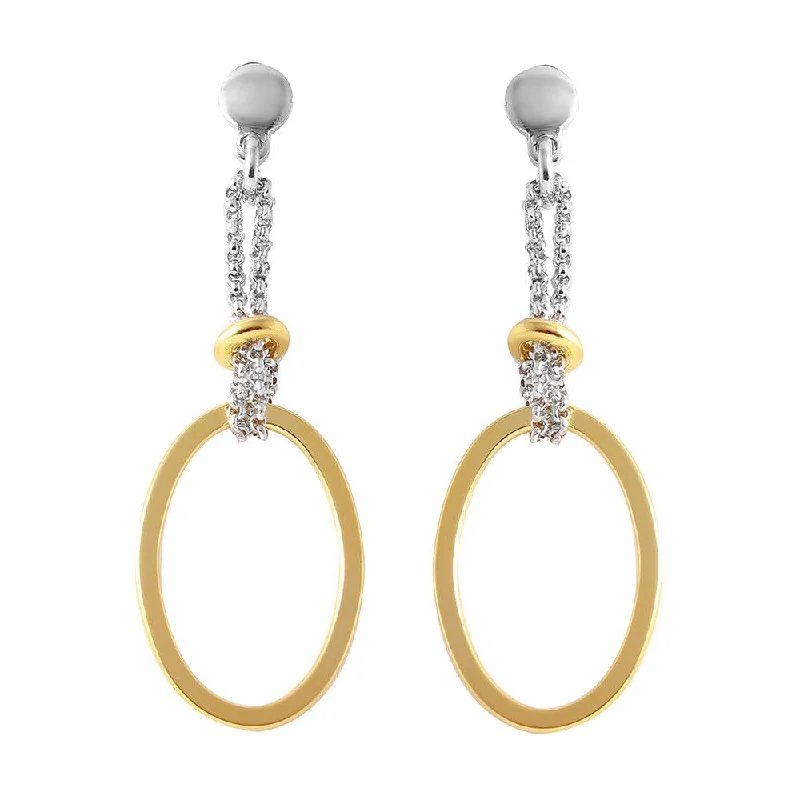 Silver 925 Gold Plated Dangling Open Oval Earrings - ITE00071GP