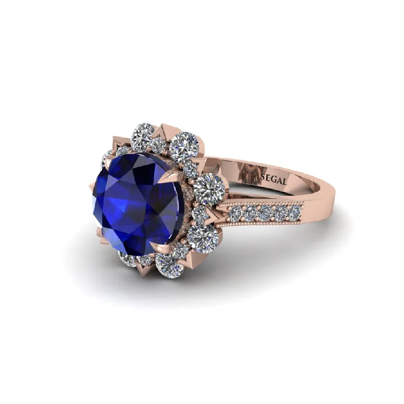 Sapphire Halo Sunburst Engagement Ring - Winter No. 14