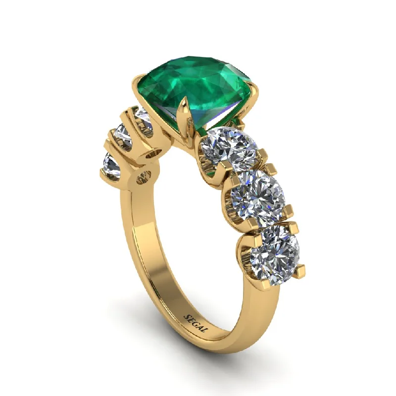 Round Cut Emerald Cathedral Engagement Ring - Tatum No. 4