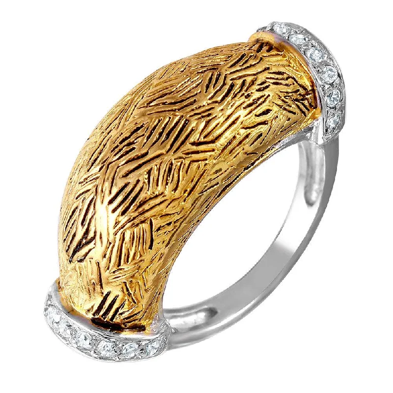 Clearance-Silver 925 2 Toned Rhodium Plated and Gold Plated with CZ Ring - STR00270