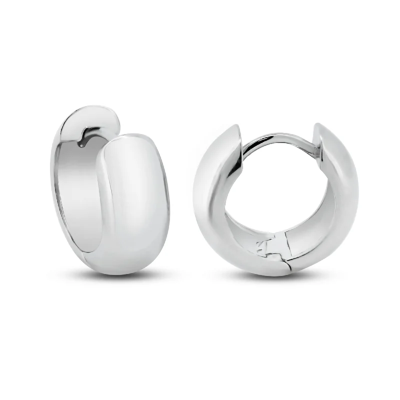 Rhodium Plated 925 Sterling Silver Dome Huggie Hoop Earrings - GME00140