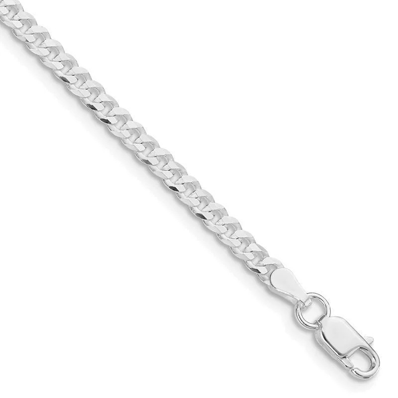 Sterling Silver Rhodium-plated 3.15mm Flat Curb Chain Bracelet