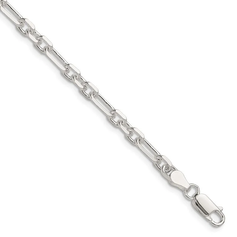 Sterling Silver D/C 4.5mm 3 Short Plus 1 Long Cable Link Chain Bracelet