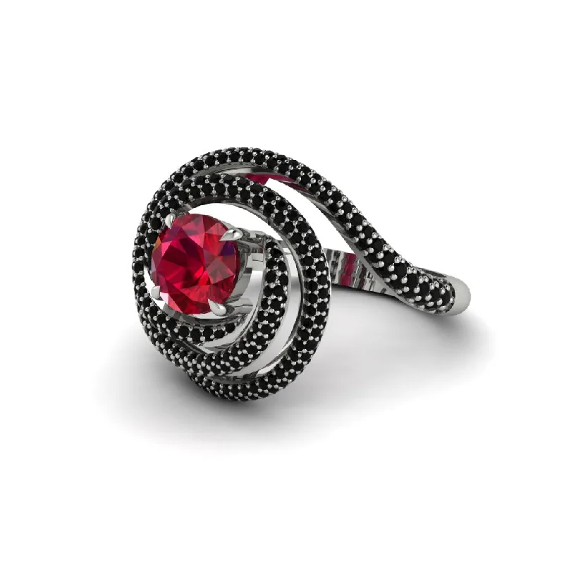 Ruby Double Halo Swirling Engagement Ring - Serena No. 42