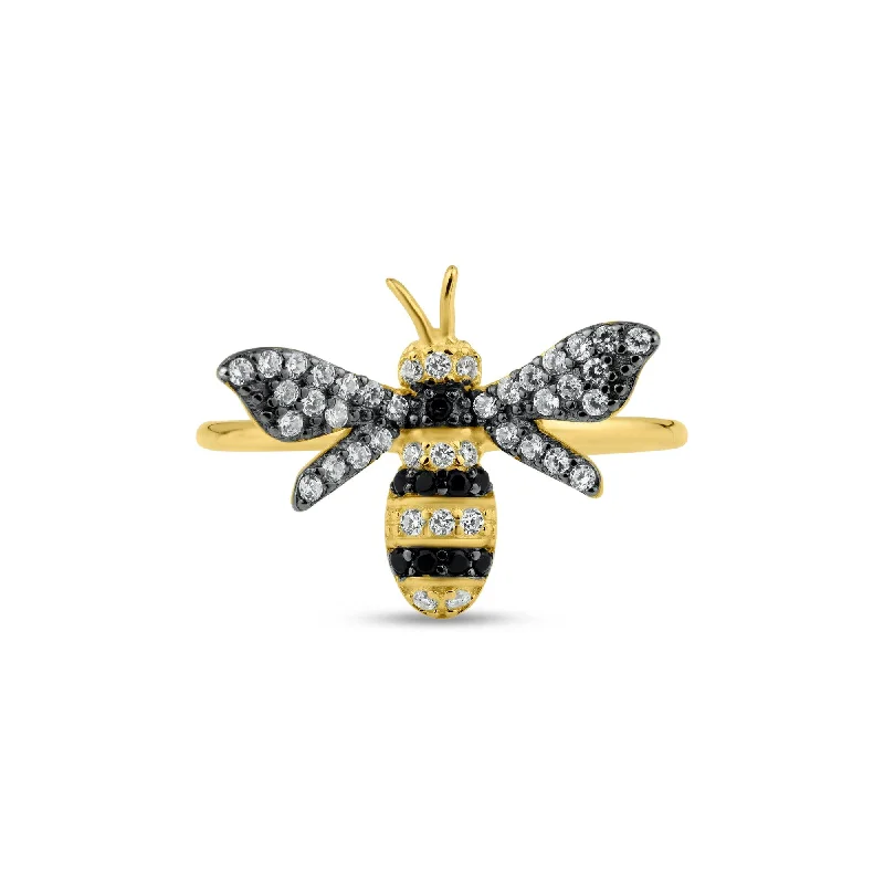 Gold Plated 925 Sterling Silver Bee CZ Ring - BGR01365