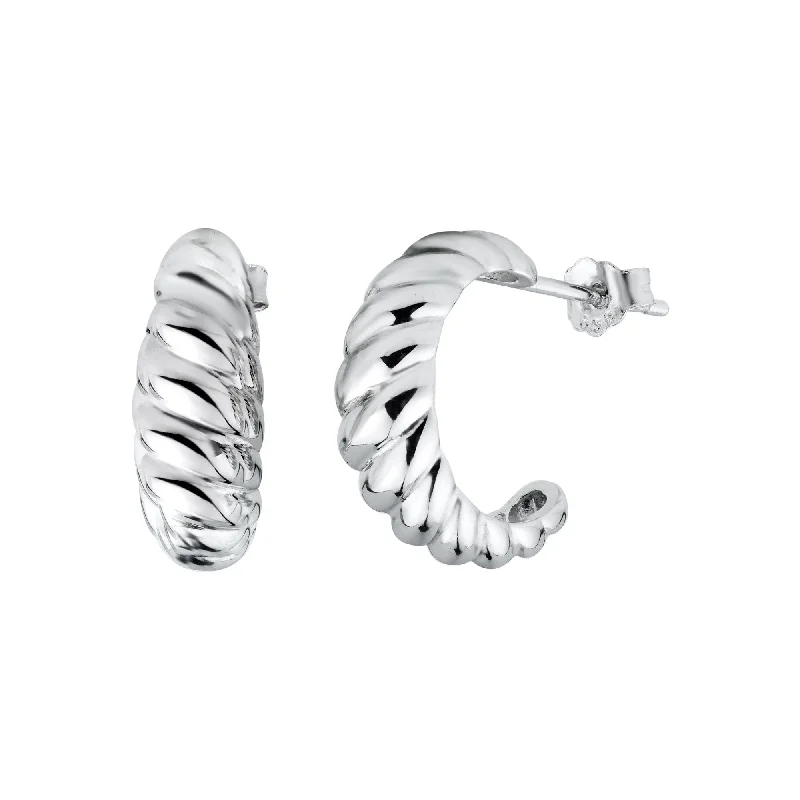 Rhodium Plated 925 Sterling Silver Semi Hoop Braid Design Earring - STE01328