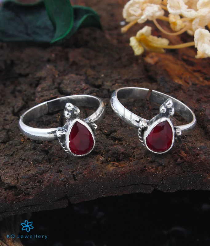 The Sia Silver Toe-Rings (Red)