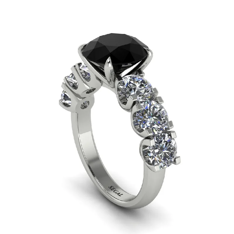 Round Cut Black Diamond Cathedral Engagement Ring - Tatum No. 9