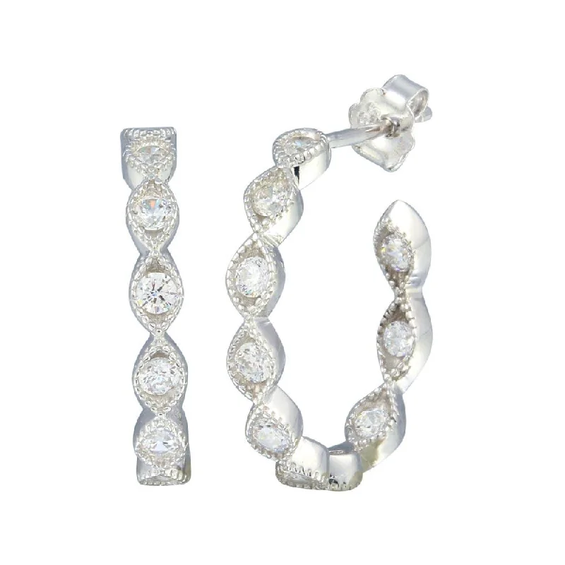 Rhodium Plated 925 Sterling Silver CZ Semi Hoop Earrings - STE01194