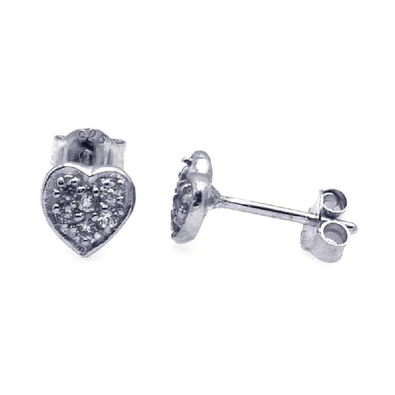 Silver 925 Rhodium Plated CZ Heart Stud Earrings - STE00009