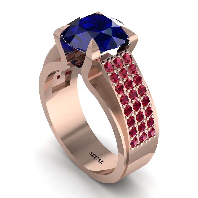 Round Cut Sapphire 14K Gold Pave Engagement Ring - Saylor No. 59