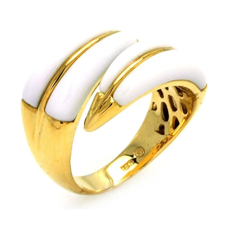 Clearance-Silver 925 Gold Plated White Onyx Adjustable Ring - BGR00287